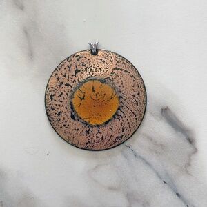Vintage Copper enamelling handmade brooch pendant signed by artist